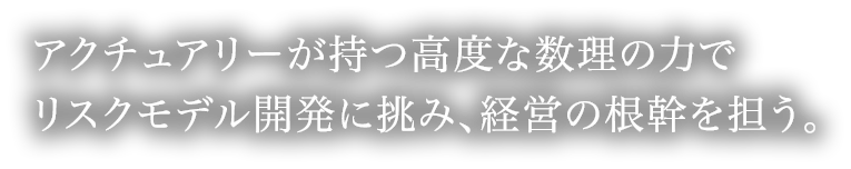 アクチュアリーが持つ高度な数理の力でリスクモデル開発に挑み、経営の根幹を担う。