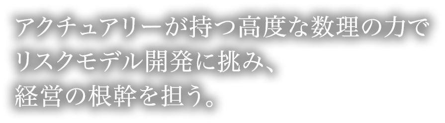 アクチュアリーが持つ高度な数理の力でリスクモデル開発に挑み、経営の根幹を担う。